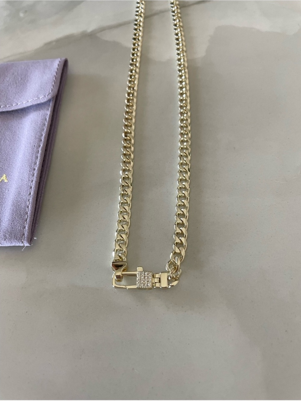 NWT Melinda Maria Gold “Julian Pavé Lock Necklace 5mm” - Picture 3 of 8